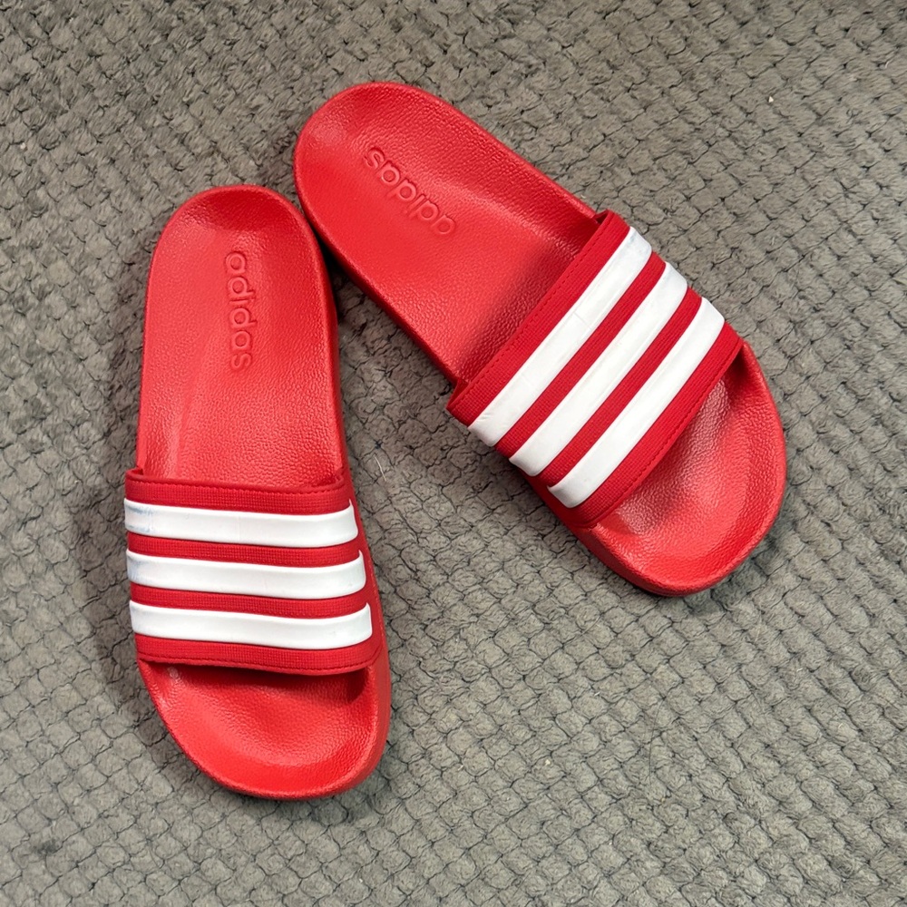 Adidas Women Red and White Striped Sandals